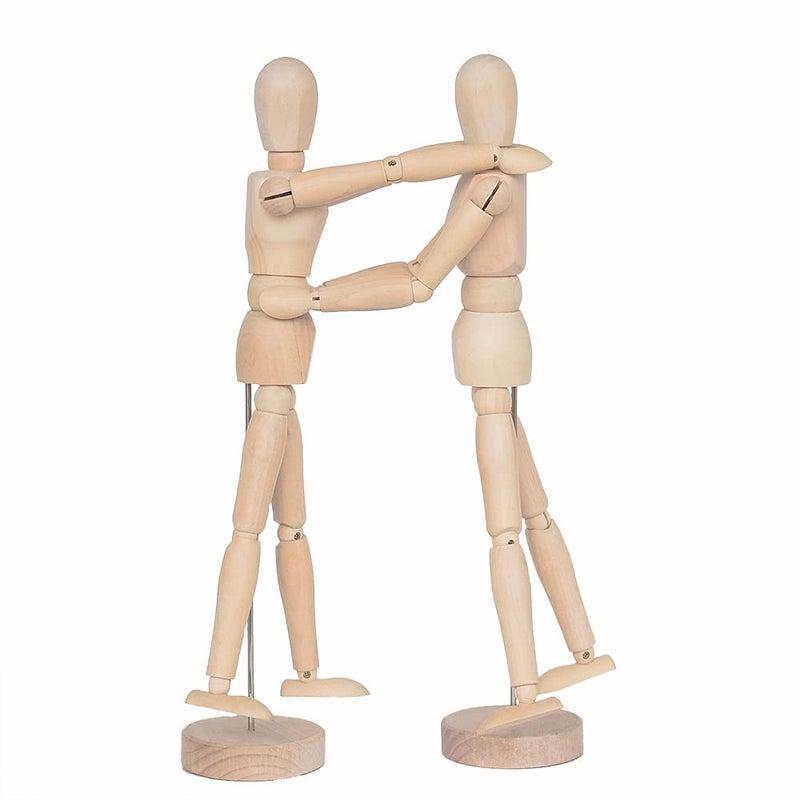 VOBRAMY 2 Pack 12 Inches Tall Wooden Mannequin Artist Manikin with Stand - Great for Drawing or Desktop Decor ï¼ˆMen and Women/Dad and Mom ï¼‰ - Image 3